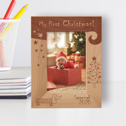 My First Christmas Personalized Wooden Frame 4" x 6" Brown (Vertical)