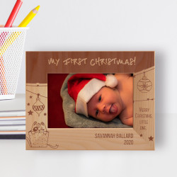 Merry Christmas Little One Personalized Wooden Frame-6" x 4" Brown Horizontal