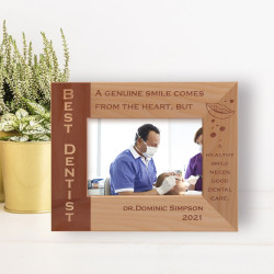 A Genuine Smile Comes From The Heart But A Healthy Smile Needs Good Dental Care Personalized Wooden Frame-5" x 3 1/2" Brown Horizontal