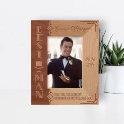 Thank You For Being My Groomsman On My Wedding Day Personalized Wooden Frame 3" x 5" Brown (Vertical)