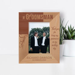 Thank You For Being My Groomsman On My Wedding Day Personalized Wooden Frame 3" x 5" Brown (Vertical)