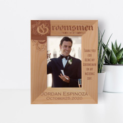 Thank You For Being My Groomsman On My Wedding Day Personalized Wooden Frame 3" x 5" Brown (Vertical)
