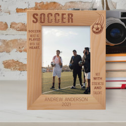 Soccer Must Be Played With The Heart Not With Strength And Talent Personalized Wooden Frame 5" x 7" Brown (Vertical)