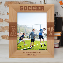 Soccer Is About Talent Hard Work & Strategy Personalized Wooden Frame 8" x 10" Brown (Vertical)
