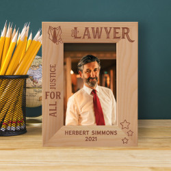 Lawyer All For Justice Personalized Wooden Frame 4" x 6" Brown (Vertical)