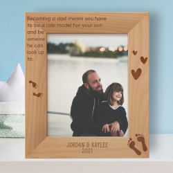 Becoming A Dad Means You Have To Be A Role Model For Your Son And Be Someone He Can Look Up To Personalized Wooden Frame 8" x 10" Brown (Vertical)