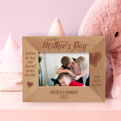 Happy Mother's Day Personalized Wooden Frame-5" x 3 1/2" Brown Horizontal