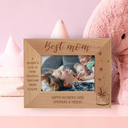 Best Mom A Mother's Love Is More Beautiful Than Any Fresh Flower Personalized Wooden Frame-5" x 3 1/2" Brown Horizontal