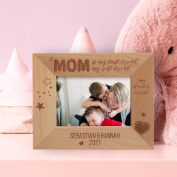 A Mom Is My First Friend, My Best Friend Personalized Wooden Frame-5" x 3 1/2" Brown Horizontal