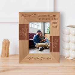 Happy 5th Anniversary I Love You More And More Every Year Personalized Wooden Frame 3" x 5" Brown (Vertical)