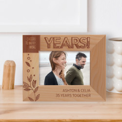 Cheers To Many More Years 35 Years Together Personalized Wooden Frame-5" x 3 1/2" Brown Horizontal