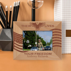Their Lives Your Freedom Personalized Wooden Frame-5" x 3 1/2" Brown Horizontal