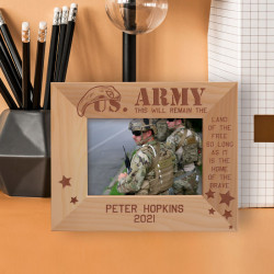 This Will Remain The Land Of The Free Personalized Wooden Frame-5" x 3 1/2" Brown Horizontal