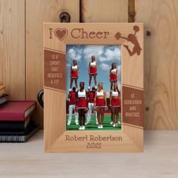 I Love Cheer Personalized Wooden Frame 4" x 6" Brown (Vertical)