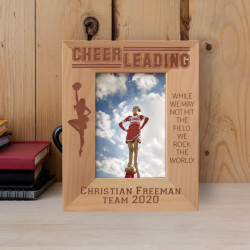 While We May Not Hit The Field We Rock The World Personalized Wooden Frame 3" x 5" Brown (Vertical)