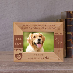 You Have Left Paw Prints On Our Hearts Personalized Wooden Frame-5" x 3 1/2" Brown Horizontal