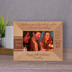 Wishing You A Life Full Of Wonder Excitement Friendships And Good Luck Personalized Wooden Frame-5" x 3 1/2" Brown Horizontal