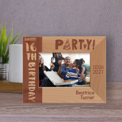Happy 16th Birthday Personalized Wooden Frame-5" x 3 1/2" Brown Horizontal