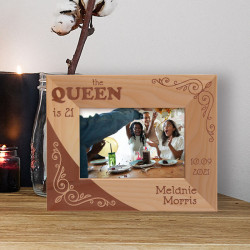 The Queen Is 21 Personalized Wooden Frame-5" x 3 1/2" Brown Horizontal