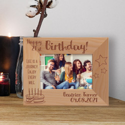Happy 21st Birthday! Life Is A Journey Enjoy Every Mile Personalized Wooden Frame-5" x 3 1/2" Brown Horizontal