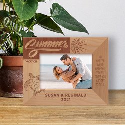 Summer Vacation No Matter What Happens Travel Gives You A Story To Tell Personalized Wooden Frame-5" x 3 1/2" Brown Horizontal