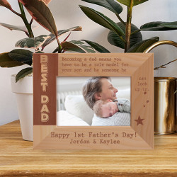 Best Dad Happy 1st Father's Day! Personalized Wooden Frame-5" x 3 1/2" Brown Horizontal