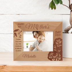 Thank You For All The Cuddles & Smiles & Love! Personalized Wooden Frame-5" x 3 1/2" Brown Horizontal