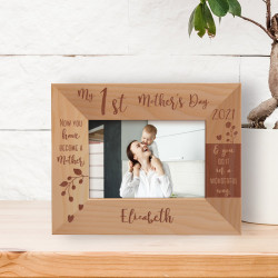 My 1st Mother's Day Personalized Wooden Frame-5" x 3 1/2" Brown Horizontal