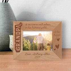Grandpa Is Someone With Silver In His Hair And Gold In His Heart Personalized Wooden Frame-5" x 3 1/2" Brown Horizontal