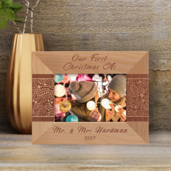 Our First Christmas As Personalized Wooden Frame-5" x 3 1/2" Brown Horizontal