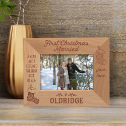 First Christmas Married Personalized Wooden Frame-5" x 3 1/2" Brown Horizontal