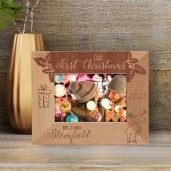 Our First Christmas Personalized Wooden Frame-5" x 3 1/2" Brown Horizontal