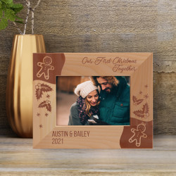 Our First Christmas Together Personalized Wooden Frame-5" x 3 1/2" Brown Horizontal