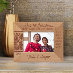 The Most Beautiful Thing About Christmas Eve Personalized Wooden Frame-5" x 3 1/2" Brown Horizontal