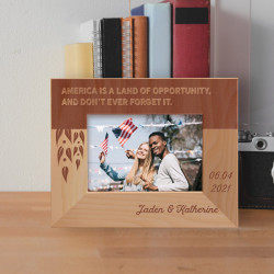 America Is A Land Of Opportunity And Don't Ever Forget It Personalized Wooden Frame-5" x 3 1/2" Brown Horizontal