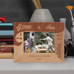 Home Is Where Our Story Begins Personalized Wooden Frame-5" x 3 1/2" Brown Horizontal