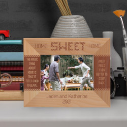Home Sweet Home The Magic Thing About Home Is That It Feels Good To Leave And It Feel Even Better To Come Back Personalized Wooden Frame-5" x 3 1/2" Brown Horizontal