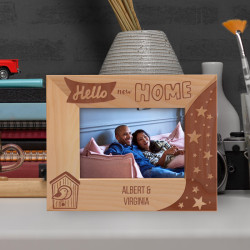 Hello New Home Personalized Wooden Frame-5" x 3 1/2" Brown Horizontal