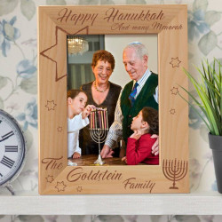 Happy Hanukkah and Many Menorah Personalized Wooden Picture Frame 5" x 7" Finished