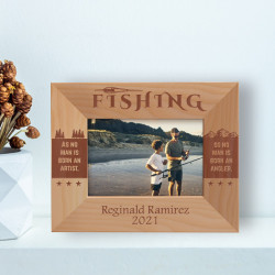 Fishing As No Man Is Born An Artist Personalized Wooden Frame -5" x 3 1/2" Brown Horizontal