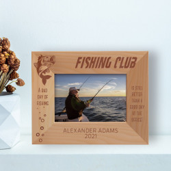 Fishing Club Personalized Wooden Frame-5" x 3 1/2" Brown Horizontal