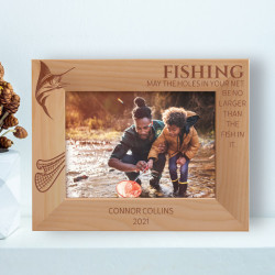 Fishing May The Holes In Your Net Personalized Wooden Frame-7" x 5" Brown Horizontal