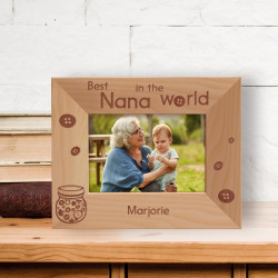 Best Nana In The World Personalized Wooden Frame-5" x 3 1/2" Brown Horizontal