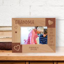 Grandma Is The Heart Of The Family Personalized Wooden Frame-5" x 3 1/2" Brown Horizontal
