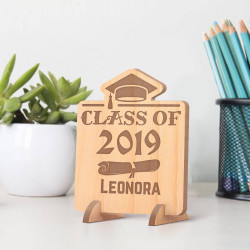 Personalized Class of 2019 Wooden Graduation Gift Card feat Tassel & Cap