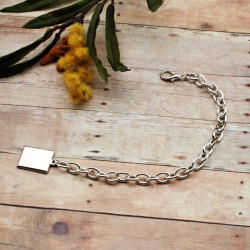 Personalized Sterling Silver Plated Braclet with Rectangular Pendant