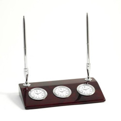 Luxurious Personalized 3 Time Zone Desk Clock with 2 Pens