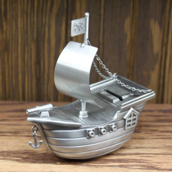 Personalized Decorative Easy Engraveble Pewter Pirate Ship Piggy Bank