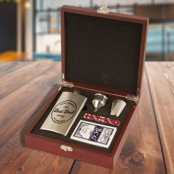 Personalized Fathers Day Flask, Rosewood Flask and Poker Set, Flask for Dad, Fathers Day Gift