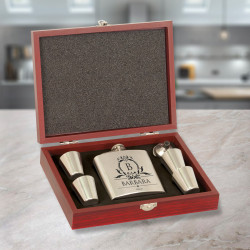 Personalized Stainless Steel Flask Set in Wood Box, Customized Flask Set